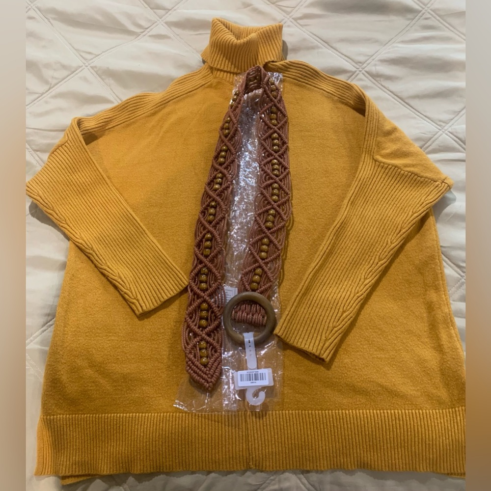 Bundle of brand new belt & sweater Time and Tru Mustard Ribbed Sweater